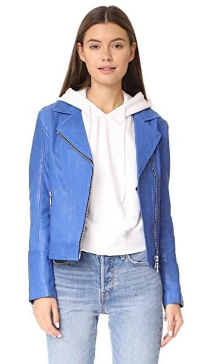 Doma Leather Jacket In Electric Blue