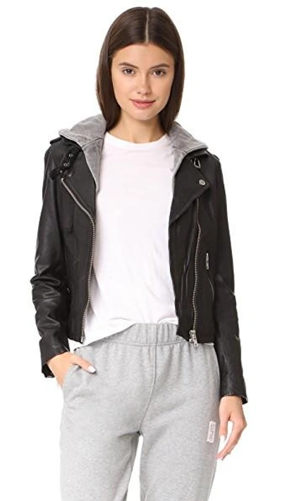 Doma Hooded Leather Jacket In Black