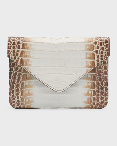 Maria Oliver Crocodile Pouch Wristlet Clutch Bag With Crossbody Strap In Natural Na