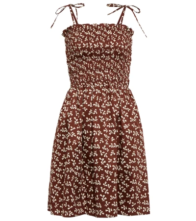 Tory Burch Printed Smock Cotton Poplin Cover-up Dress In Brown
