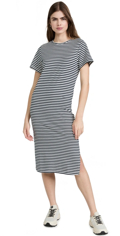 Frame Striped Crewneck T-shirt Dress In Navy Multi