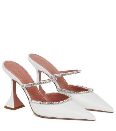 Amina Muaddi Gilda Crystal Pointed Pedestal Mules In White