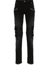 Balmain Destroy Biker Jeans In Black