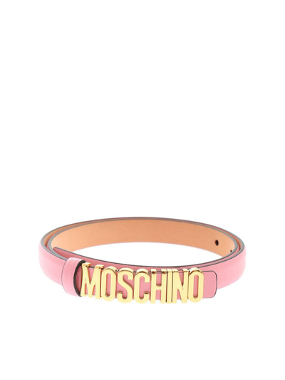 Moschino Logo Plaque Belt In Pink