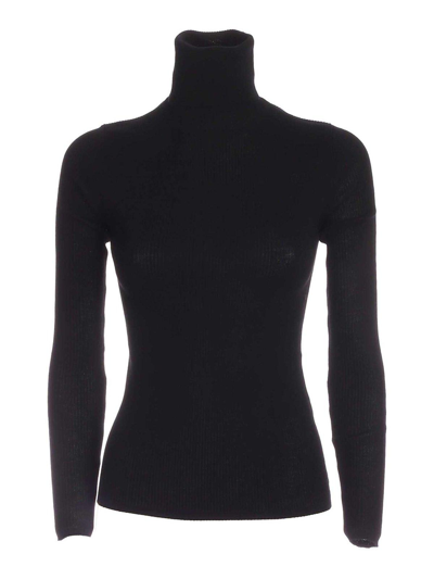 P.a.r.o.s.h Ribbed Turtleneck Knitwear In Knitted Fabric In Black