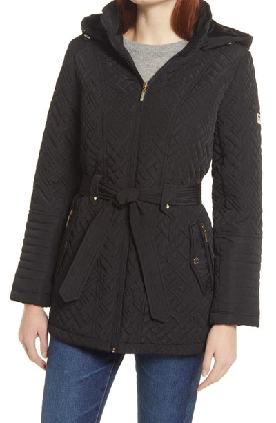 Gallery Quilted Jacket With Removable Hood In Black