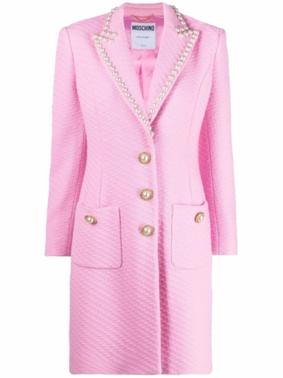 Moschino Faux-pearl Embellished Coat In Rosa