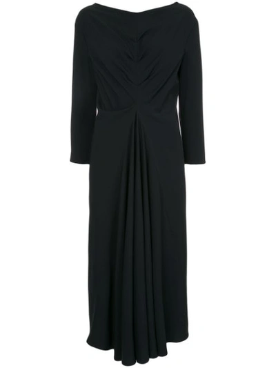 Lemaire Pleated-front Wool-blend Dress In Black