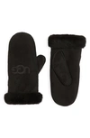 Ugg Logo-embroidered Rounded Leather And Shearling Mittens In Black