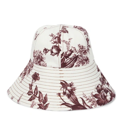 Erdem Pembridge Floral-print Denim Bucket Hat In White Burgundy