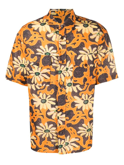 Nanushka Kith Shirt In Multicolor Cotton And Linen In Orange