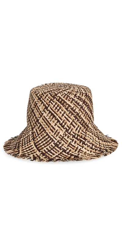 Eugenia Kim Ramona Straw Bucket Hat In Camel/ivory/tan