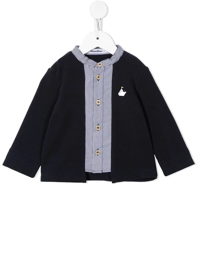 Familiar Babies' Pinstripe-trim Collarless Cardigan In Blue