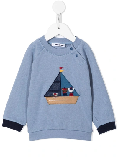 Familiar Babies' Boat-print Crew Neck Sweatshirt In Blue