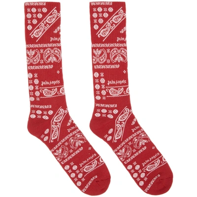 Palm Angels Red Bandana-print Ribbed Socks