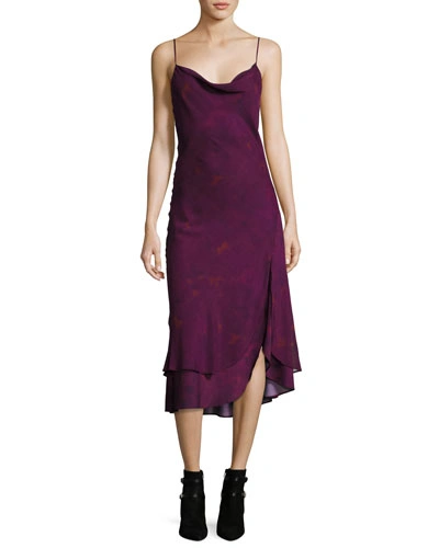 Haute Hippie Cowl-neck Sleeveless Printed Midi Dress In Wineberry