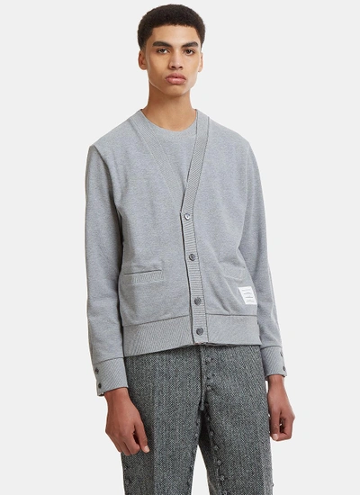 Thom Browne Reconstructed V-neck Cardigan In Grey In Black