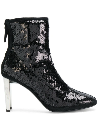 Giuseppe Zanotti Design Black Stretch Paillettes Ankle Boots With Silver Metal Heel