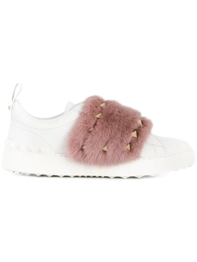 Valentino Garavani Mink Trimmed Open Trainers In Pink