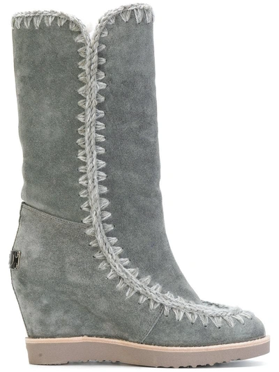Mou Wedged Eskimo Boots - Grey In Grey