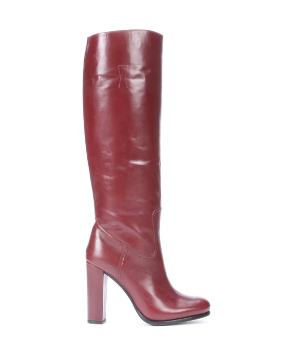 Prada Dark Red Leather Knee High Boots 