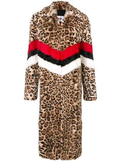 Msgm Rabbit Leopard Coat In Brown