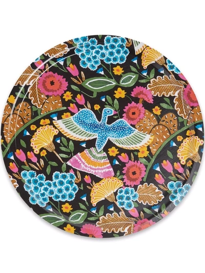 La Doublej Round Printed Tray In Colombo Nero