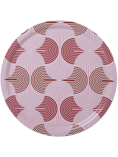 La Doublej Printed Round Wooden Tray In Slinky Rosso