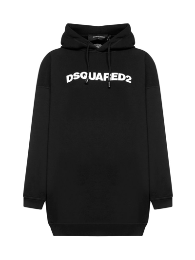Dsquared2 Logo-print Hooded Sweatshirt Dress In Black