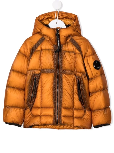 C.p. Company Kids' Hooded Feather-down Padded Jacket In Orange