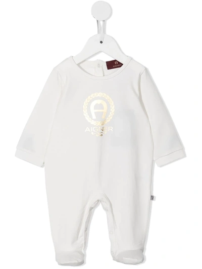 Aigner Babies' Logo-print Cotton Pajamas In 白色