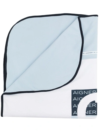 Aigner Logo-print Cotton Blanket In Blue
