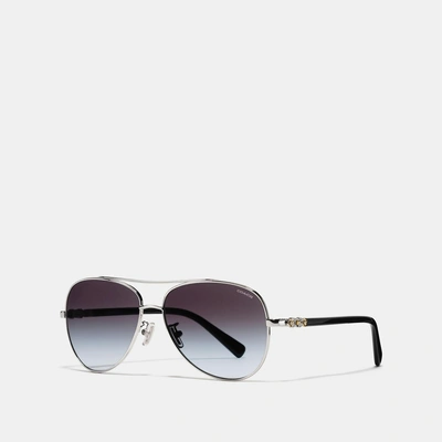 Coach Daisy Rivet Pilot Sunglasses In Silver/black