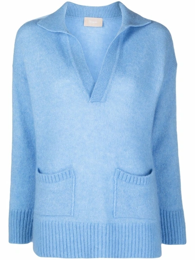 Drumohr Polo Neck L/s Sweater W/pocket In Light Blue