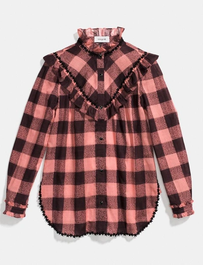 Coach Prairie Check Western Blouse In Pink - Size 06