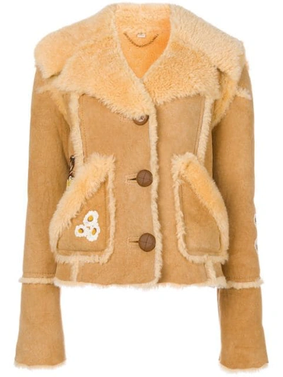 Coach Eagle Raggedy Shearling Jacket In Toffee