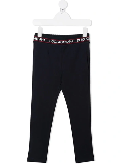 Dolce & Gabbana Kids' Logo Waistband Trousers In Black