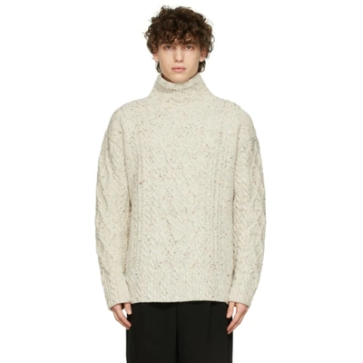 Auralee Off-white Cable Knit Turtleneck In Mix Ivory