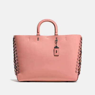 Coach Rogue Tote With Colorblock Link Detail In Black Copper/melon Multi
