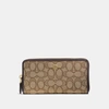 Coach Accordion Zip Wallet In Signature Jacquard In Khaki/brown/light Gold