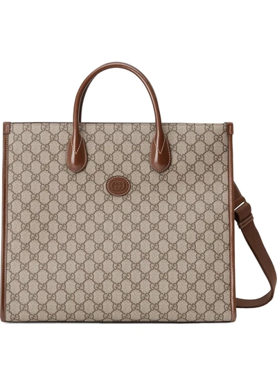 Gucci Small Gg-logo Coated-canvas Tote Bag In Beige