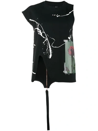 Proenza Schouler Rose Print Paint Splatter Asymmetric Jersey Top In Black