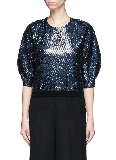 Lanvin Balloon Sleeve Sequin Cropped Top