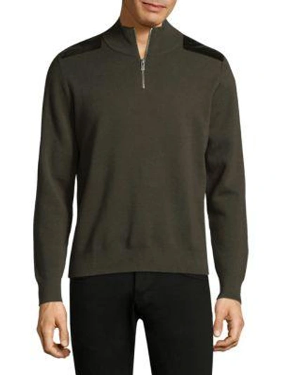 The Kooples Quarter Zip Wool Pullover In Khaki