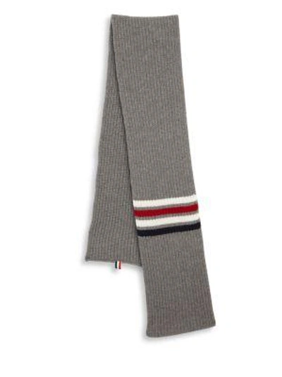 Thom Browne Stripe Wool Scarf In Light Grey