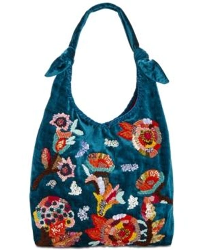 Steve Madden Dana Medium Hobo With Floral Embroidery In Blue