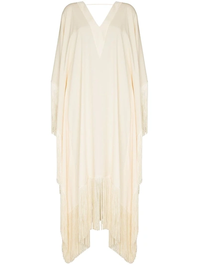 Taller Marmo Very Ross Fringed Satin-trimmed Crepe Kaftan In Ivory