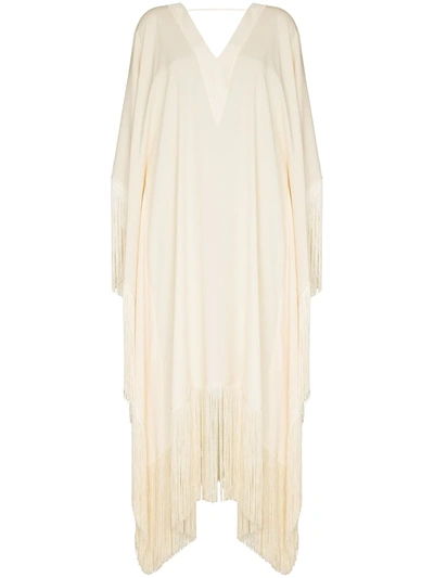 Taller Marmo Very Ross Fringed Satin-trimmed Crepe Kaftan In White