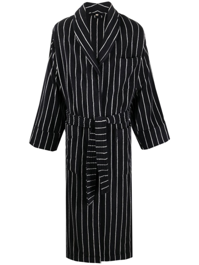 Tekla Hooded Striped Organic Cotton-terry Robe In Gray