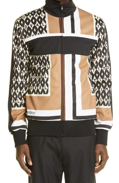 Valentino Look 62 Archive Print Jacket In Brown/ Tan/ White